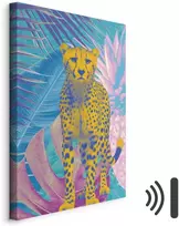 Artgeist Paveikslas - Exotic Leopard - Colorful Portrait of a Cheetah Against Tropical Leaves