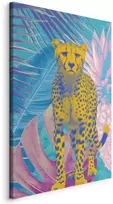 Artgeist Paveikslas - Exotic Leopard - Colorful Portrait of a Cheetah Against Tropical Leaves