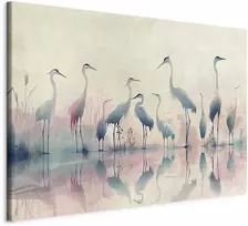 Artgeist XXL paveikslas - Birds by the lake - herons painted in watercolour in delicate pilkas and pink colours