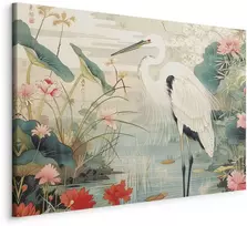 Artgeist Paveikslas - By an Asian pond - an illustration in the style of a Japanese engraving, depicting a heron