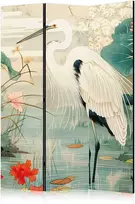 Artgeist Pertvara - By an Asian pond - an illustration in the style of a Japanese engraving, depicting a heron