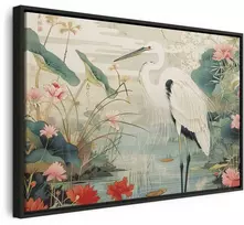 Artgeist Paveikslas - By an Asian pond - an illustration in the style of a Japanese engraving, depicting a heron