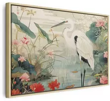 Artgeist Paveikslas - By an Asian pond - an illustration in the style of a Japanese engraving, depicting a heron