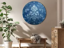 Artgeist Apvalus paveikslas ant drobės - Retro Ornament: Decorative Motif in Worn Blues