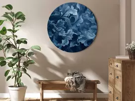 Artgeist Apvalus paveikslas ant drobės - Abstract Ornaments Dark Mėlyna Victorian Leaves