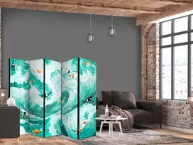 Artgeist Pertvara - Koi Fish Among Waves - Japanese Fish Amid Waves in Shades of Turquoise And Baltas