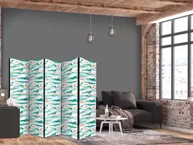 Artgeist Pertvara - Fish Jumping Above The Waves - Oriental Fish And Water Lilies Among High Waves in Shades of Sea Žalias