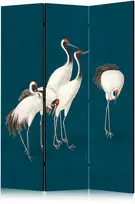 Artgeist Pertvara - Evening by the pond - a group of cranes drawn with dry pastels on a dark turquoise background