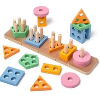 Montessori Multi-function Wooden Color Sorting Stacking Toys Makron Puzzle For Toddlers And Kids Preschool Fine Motor Skill Toy