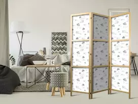 Artgeist Japoniška kambario pertvara - Watercolor - Airplane Show on a Bright Sky with Delicate Clouds.