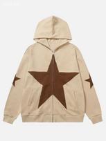 Streetwear Plus Size Star Print Hoodie - Unisex Zip-Up Sweatshirt M dramblio kaulas