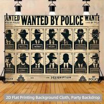 2D Retro 1920s Mugshot Wanted Backdrop Banner for Halloween Party Supplies 47.2x31.5inch/120*80cm