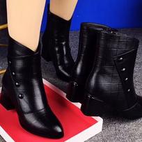 2024 Women's Leather Mid-Heel Martin Boots: Soft Sole Autumn/Winter Fashion Short Boots 41