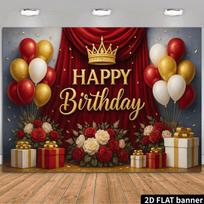 2D Luxurious Rose Balloon Happy Birthday Backdrop Banner for Formal Party Supplies 47.2x31.5inch/120*80cm