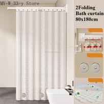 2/3/4/5 Folding Suction Cup Shower Curtain No Hole Required Waterproof Mold-resistant Toilet Partition Curtain Shower Curtain