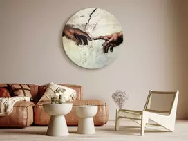 Artgeist Apvalus paveikslas ant drobės - The Creation of Adam – hands from a fresco by Michelangelo