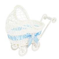 Multicolor Trolley Cart Storage Basket Plastic Oval Shape Flower Basket Bowknot Weave Pattern Desktop Ornament Birthday Decor mėlyna
