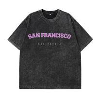 American Street TShirt with Los Angeles Text and Pink Car Print Vintage Washed Graphic Tee for Unisex Women Sport Casual Top S