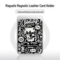 Black Graffiti Fortune Cat Leather MAGsafe Card Holder Case for Apple Phones Single Card Holder