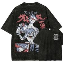 Hot Blooded Scifi Mecha Anime Tengen Toppa GurrenLagann Peripherals Print Tee Oversized Unisex Women Retro Washed Cotton Tshirts L