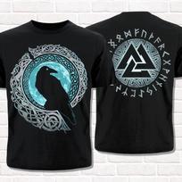 Streetwear Men T Shirt Norse Mythology Viking Odin Hugin Muninn Vintage Cotton Tee Women Oversized Gothic Loose Hip Hop Punk Top S įvairiaspalvis