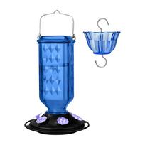 Hummingbird Feeder with Geometric Patterned Glass Reservoir Hanging Hook and Flower Feeding Ports for Outdoor Use One Size