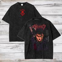 Berserk Anime Vintage Clothing Guts Cool Graphic Tshirt Men Short Sleeve Cotton Tshirts Casual Washed T Shirt Harajuku Tops S