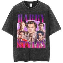 Singer Harry Styles Pop Music  Vintage Washed Tshrits Harajuku Cotton Tees Mens Womens Oversized Casual Short Sleeve Tshirt S
