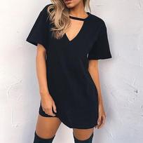 Women’s Short Sleeve V Neck Mini Dress with Front Cutout Casual Loose Fit Tunic Soft Comfortable Material for Everyday Wear L juoda