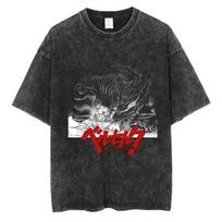 Vintage Anime Berserk Guts Cool Printed Tshirt Men Women Yk Washed Cotton Tshirts Casual Loose T Shirt Harajuku Unisex Tee S