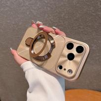 Magnetic Bracket CD Pattern Aurora Protective Case for iPhone 17 Pro Max 15 Pro chaki