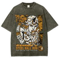 Johnny Joestar Print Tshirt Anime JoJos Bizarre Adventure Clothing Men Women Cotton Tshirts Retro Washed T Shirt Harajuku Tops S