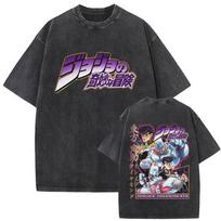 Washed Vintage Anime JoJo Bizarre Adventure Weather Report Double Sided Print T Shirt Men Women Cartoon Retro Oversized Tshirt S