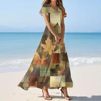 Women's Elegant V-Neck Short Sleeve Floral Print Maxi Dress Summer Casual Flowy Long Dress for Wedding L armijos žalia spalva