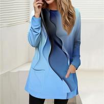 Women's Long Sleeve Casual Loose Tunic Tops, Purple Marble Print Sweatshirt with Pockets, Comfortable Fall Fashion L mėlyna