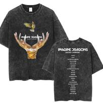 Imagine Dragons Band Loom Tour  Washed T Shirt Men Women Fashion Hip Hop Vintage Tshirt Cotton Loose Popular Street T Shirts S