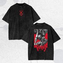 Berserk Anime Acid Washed Oversize TShirt Guts Anime Tee Gift For Him Summer Mens and Womens Loose and Breathable Tshirt Top L