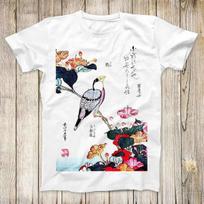 Katsushika Hokusai Arbatos Paukščiai Gėlės Tapyba Super Šauni Japoniška, Unisex Marškinėliai L