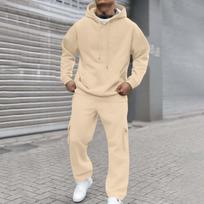 Mens Two Piece Hoodie and Sweatpants Set Casual Loose Fit Pullover Hooded Top with Drawstring and Cargo Pants for Everyday Wear S smėlis