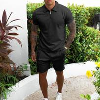 Men’s Short Sleeve Polo Shirt and Shorts Two Piece Set with Zipper Collar Casual Summer Outfit for Everyday Wear XXL juoda