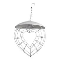 Metal Hanging Heart Shaped Bird Feeder Outdoor Garden Backyard Bird Feeding Station with Protective Roof and Chain for Easy Suspension One Size