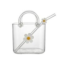 Acrylic Handbag Shaped Pitcher with Clear Handle and Straw for Beverages Cocktail Tea Milk and Cold Drinks One Size