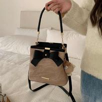 Bucket bag New summer messenger bag Women's bag Premium bow handbag Shoulder bag Luggage chaki