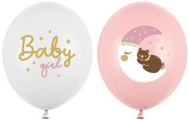 Balony Pastelowe Baby Girl Shower Miś Mix  5Szt.