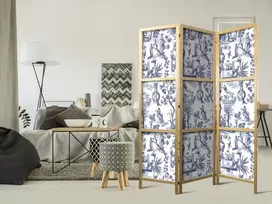 Artgeist Japoniška kambario pertvara - Rome and Botany - Mėlyna Pattern with Greek and Plant Motif