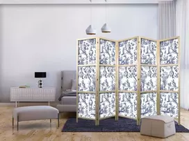 Artgeist Japoniška kambario pertvara - Rome and Botany - Mėlyna Pattern with Greek and Plant Motif