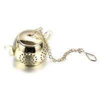 with Chain Kitchen Gadget Teapot Shape Herbal Spice Filter Tea Strainer Diffuser Tea Infuser auksas