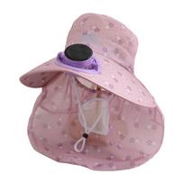 Mens Floppy Hat Anti-UV Solar Fan Cap Breathable 300MA Current Sun Cap Long Sun Shield Floral Design Fisherman Hat Cycling