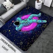 [Astronaut Mat] 1pc UV Blacklight Astronaut Area Mat - Vibrant Neon Space Design, Non-Slip Polyester Mat for Game Room 40cm x 60cm
