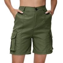 Women's High-Waisted Cargo Shorts with Pockets, Casual Loose Fit Summer Shorts for Outdoor Activities L armijos žalia spalva